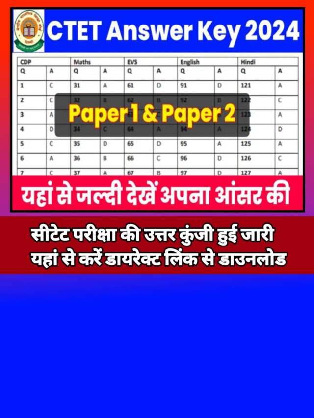 CTET Answer Key download 2024:-उत्तरकुंजी यहां से डायरेक्ट करें डाउनलोड